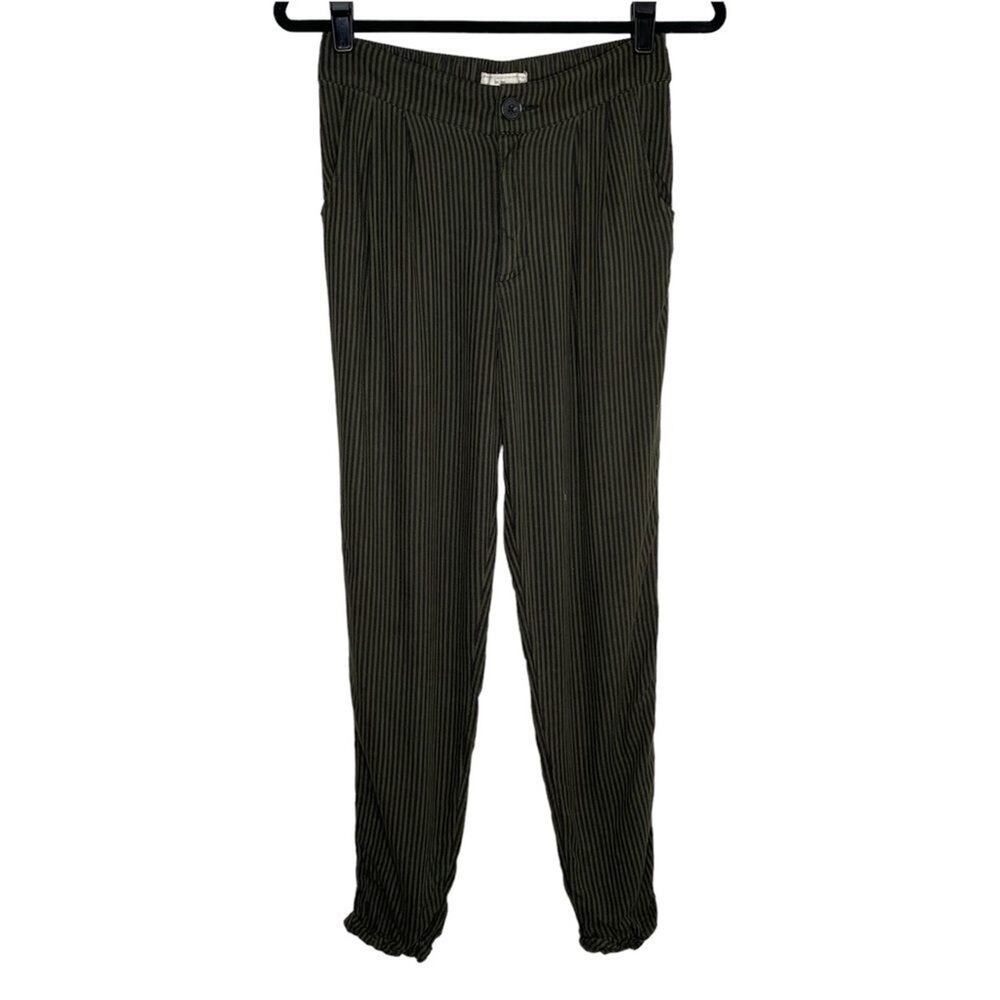 Abercrombie & Fitch Green + Black Striped Tapered Trousers Small